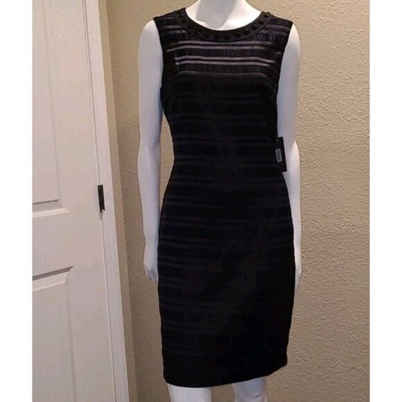 Vince Camuto Dress Womens 12 Holiday Glam Sheath Beaded Neckline‎ Formal NWT - Picture 1 of 16